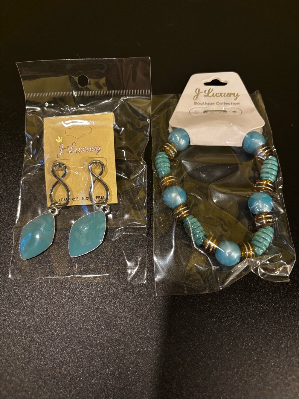 Turquoise Bead Bracelet and Leaf Drop Earrings Set